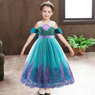 China 2021 Word Anti-wrinkle Girls Wedding Dress Shoulder Formal Princess Dresses Children Communion Elegant Dress Prom Party Bridesmaid Dress for sale