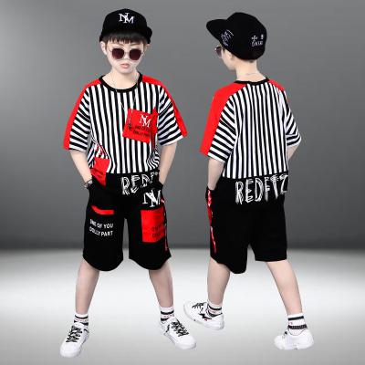 China Smart casual boys suit 2022 summer new short-sleeved clothes fashion fight red stripes in big children's clothes foreign boy trend for sale