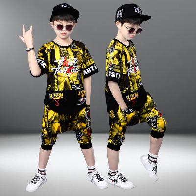 China Hot Sale Summer Casual Smart Boys Clothing T-shirt Shorts Two-piece Suit Children's Handsome Children's Clothing Personality Clothing 4-16 for sale