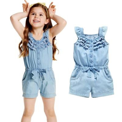 China 2021 Foreign trade children's breathable clothing Europe and the United States summer denim short sleeve new baby romper for 3-8y girl for sale