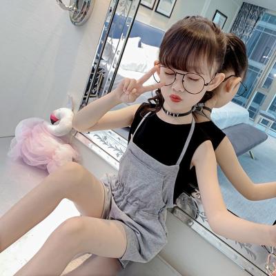 China Fashion design soft children's clothing sets children's summer sleeveless top and bib pants western style two-piece suit girls sets for sale