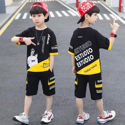 China 2021 New Children's Casual Clothing Sets Boys High Quality Summer Letter Plaid T-shirt Shorts Kids Clothing 4-15years Baby Boy Clothing Sets for sale