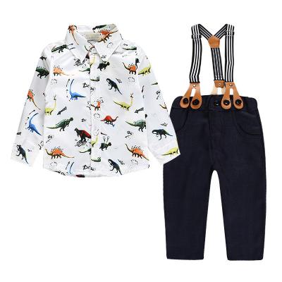 China Korean Beautifully Patterned Boy's Dinosaur Shirt With Straps And Casual Pants Gentleman's Two-Piece Boy's Suit for sale