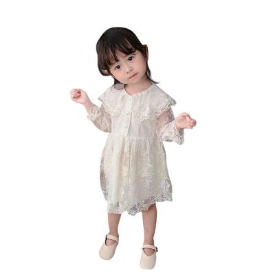 China Bestselling Breathable Baroque White Lace Embroidered Long Sleeve Cotton Lapel Bridesmaids Skirt Skirt For Kids Parties for sale