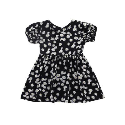 China High Quality Washable Kids Dress Ruffled Shoulder Flower Baby Dress Party Chiffon Chrysanthemum Casual Dress Small for sale