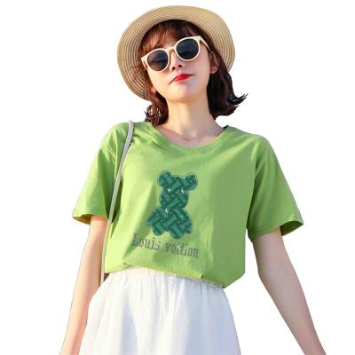 China Custom Logo Printed Graphic Women Adults Cute Bear T-shirts Korean Style Clothing Anti-pilling 2022 New Design Women's T-shirts for sale