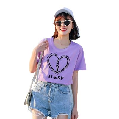 China Anti-pilling 2022 New Summer Women Tops Love Heart T-shirt Fashion Round Neck Woman Graphic Printed Short Sleeve 100%Cotton T-shirts Tees for sale