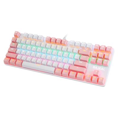 China Multimedia keys fashion colorful k100 87 key keyboard white+pink wired USB interface game mechanical keyboard for sale