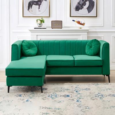 China Ornate Indoor Green L Shape 4 Person Velvet Living Room Corner Sofa for sale