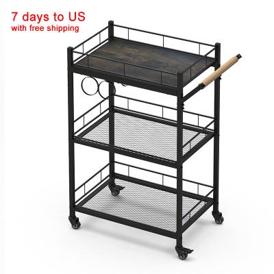 China Modern Black Metal Frame Hotel Restaurant Kitchen Party Food Wine 3 Layer Serving Trolley Cart for sale