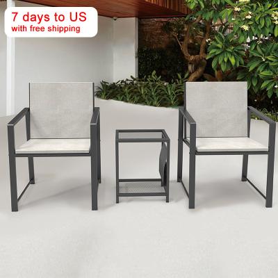 China Minimalist Drop Shipping Customized Outdoor Garden Metal Stainless Stelle Table Bench and Chair Set for sale