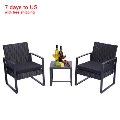 China Outdoor Garden Patio Rattan Wicker Furniture Chair Minimalist Modern 3 Pieces Sets With Coffee Table for sale