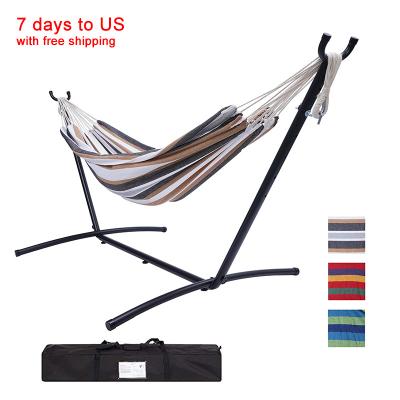 China sustainable & Indoor Outdoor Striped Design Steel Frame Pocket Classic Carrying Hammock Lightweight Double Use Powder-Coated With Stand for sale