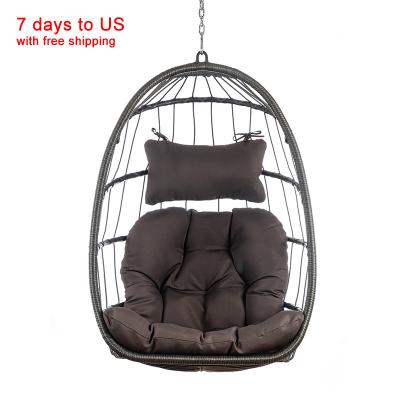 China Modern Indoor Outdoor 265 Pounds Capacity Aluminum Frame Gray Cushion Hanging Wicker Rattan Swing Chair Dark Hammock for sale