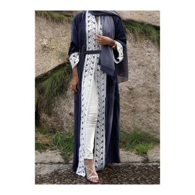 China 2022 Hot-selling Polyester Women's Muslim Dress With Lace Decoration Dubai Muslim Abaya Open Front Open Kimono Abaya Muslim Lace for sale