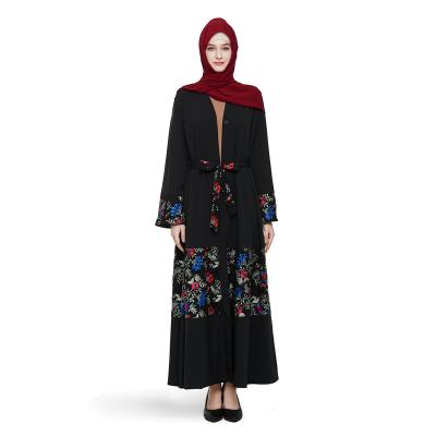 China Wholesale New Polyester Dubai Embroidered Abaya Kimono Cardigan Open Front Abaya Modern Islamic Fashion Products for sale