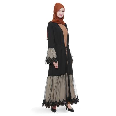 China Polyester 2022 new Open Front Dubai Kimono Abaya wholesale with lace decoration kimono cardigan islamic products for sale