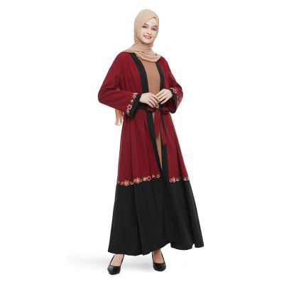 China Hot Selling Single Embroidered Polyester Open Front Dubai Abaya Islamic Kimono Cardigan Products for sale