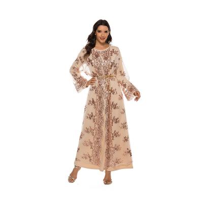 China Sequin Polyester New Arrival Stunning Clothing Abaya Kaftan Kaftan Maxi Long Dress Woman Polyester Sequin Muslim Dress for sale