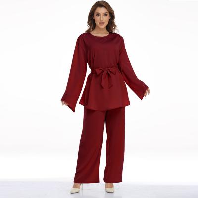 China Polyester Manufacture Fancy Dubai Abaya Hot-selling Solid Casual Blouse With Panties Plus Size Women Islamic Clothing for sale