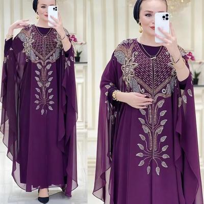 China Viable Muslim Islamic Dress Abaya Double Layer Chiffon Patchwork Chiffon Long Sleeve Long Dress Women Dress for sale