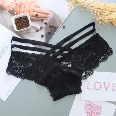 China Breathable sexy panties women lace up cross ladies G - string briefs low solid sexy female underwear strap temptation thong for sale