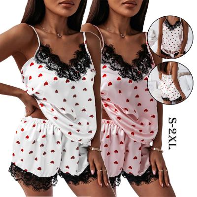 China 2022 Sexy QUICK DRY Lace Silk Sleep Wear Set Female Pajamas Women Sleepwear Pajama for sale