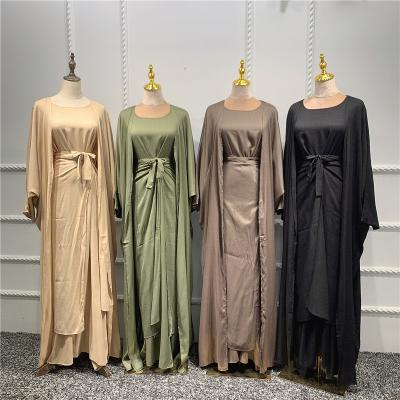 China 2021 Polyester Modest Kimono Fashion Plus Size Muslim Dubai Maxi Abaya 3pcs Set Turkish Dresses Islamic Clothing Wholesale for sale