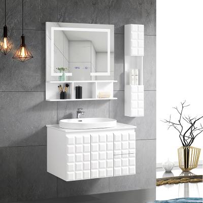 China Modern High Quality PVC Wall Bathroom Cabinets Basin With Led Mirrors for sale