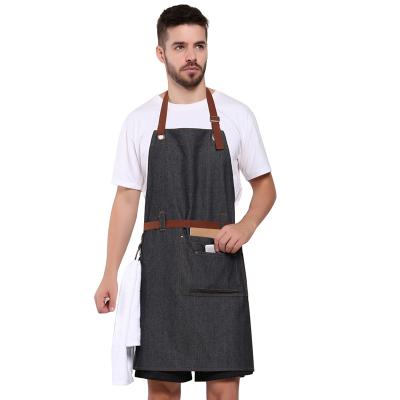 China High Quality Drink/Food Cotton Denim Aprons For Chef Kitchen Logo Aprons Custom Restaurant Aprons For Men for sale