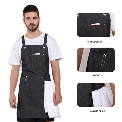 China High Quality Denim Apron Cotton Aprons Uniforms Drinks/Food Bib Custom Logo With Pockets for sale