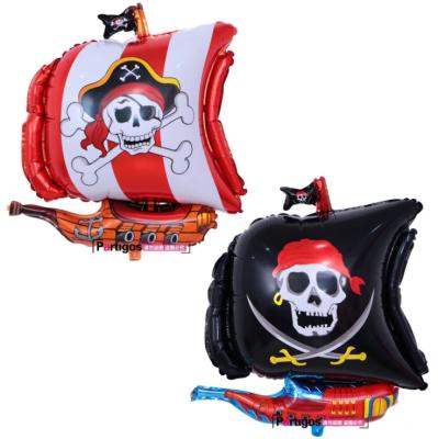 China New Design 67*53CM High Quality Pirate Theme Party Decoration Red Black Pirate Ship Foil Balloons For Halloween Birthday Party Decoration for sale