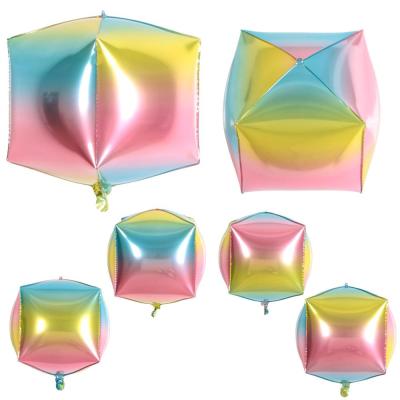 China Fashional and Practical Happy Birthday Advertising Supplier Gradient Cube Foil Balloon Party Decoration 4D Foil Balloon for sale