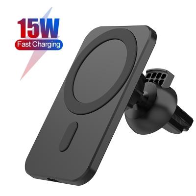 China Car Charger 15W Qi Wireless Magnetic Strong Magnetic Car Charger Mount Stand For iPhone 12 Magsafing Radio Car Phone Charging Holder for sale