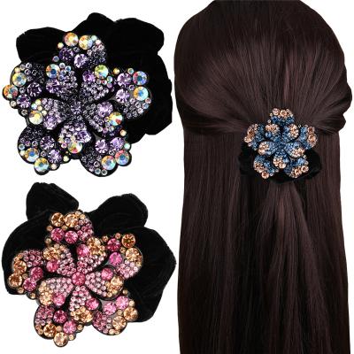 China Retro Rhinestone Flower Hair Loop Big Flannel Ball Head Elastic Hair Rope For Women New Product 2021 for sale