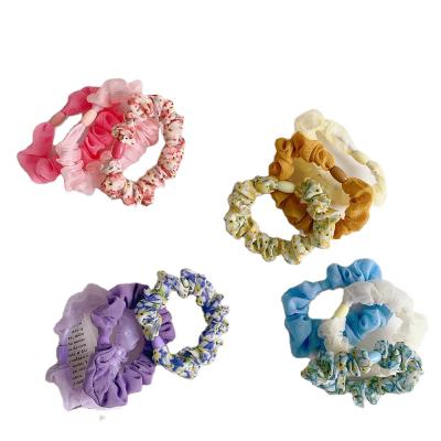 China Ring Hair Rope Sweet Fabric Hair Accessories 3Pcs/Set Popular Floral Hair Rope Small Rntestine New for sale