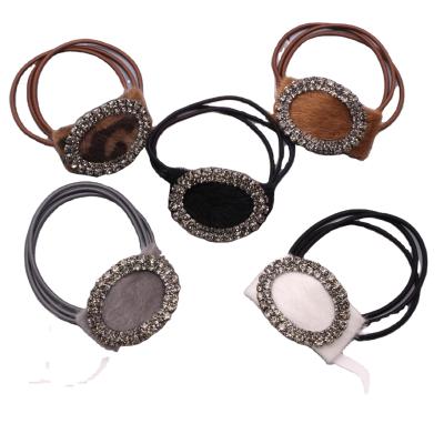 China 2021 New Summer Popular Geometry Rhinestone Oval Hair Tie Retro Single Head Rope For Women for sale