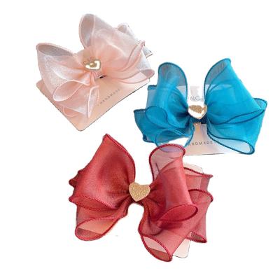 China New cute hair clip net yarn four layers large bow sequins love children hair accessories for sale