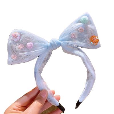 China Fashionable Blue Hair Accessory European Mesh Headband Cute Rhinestone Crown Hair Band Hair Bead Headdress For Girls for sale