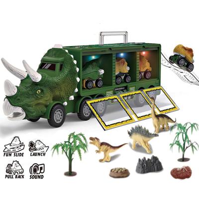 China Friction Toy Dinosaur Toy Triceratops Truck with Pull Out Cars and Figures Storage Carrier Truck for sale