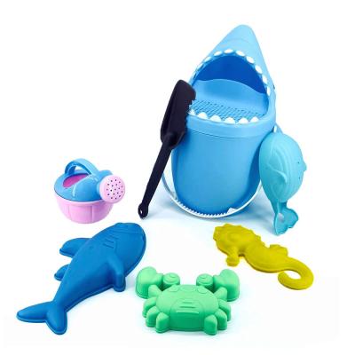 China Large Plastic Shark Bucket With Shovel Watering Box Ocean Mold Beach Animal Toys Sand Toys Set for sale