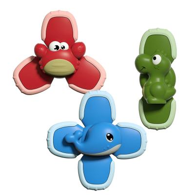 China Plastic Sea Animal Spinner Fingertip Gyro Spinner Baby Bath Toy Suction Cup Spinning Top Busy Toy For 1 Year Old for sale