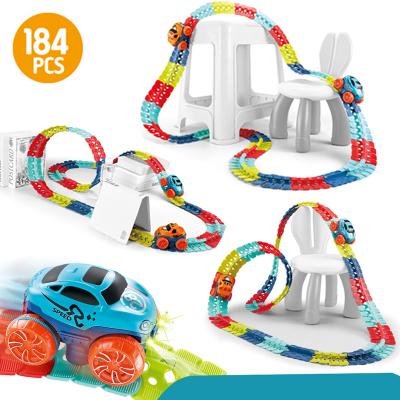 China Toy Racing Track 184pcs Plastic Flexible Weightlessness Magic Tracks Glow In The Dark Train 360 Loops Stops Sideways Upside Down Tracks for sale