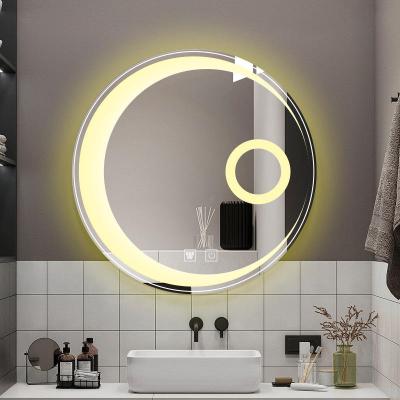 China Modern Mirror Metal Frame Bathroom Lighted Luxury Home LED Mirror Smart Touch With Time Display Bathroom Mirror for sale