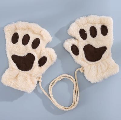 China High Quality Fluffy Soft Girls Cat Paw Claw Gloves Winter Warm Fingerless Fuzzy Bear Women's Gloves for sale