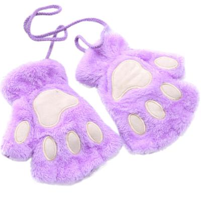 China Soft Women's Teddy Bear Fingerless Cat Gloves Cat Claw Paw Plush Mittens Shorts Soft Cute Soft Plush Soft Warm for sale