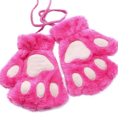 China Handsome Bear Fuzzy Finger Fingerless Soft Warm Cat Plush Paw Claw Half Finger Gloves Women Girls Soft Fluffy Gloves Winter for sale