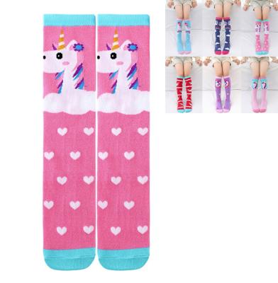 China Fashion Autumn Fancy Funny Unicorn Cartoon Cotton QUICK DRY Animal Knee High Socks Kids Children Little Girls QUICK DRY Socks With Drawing for sale