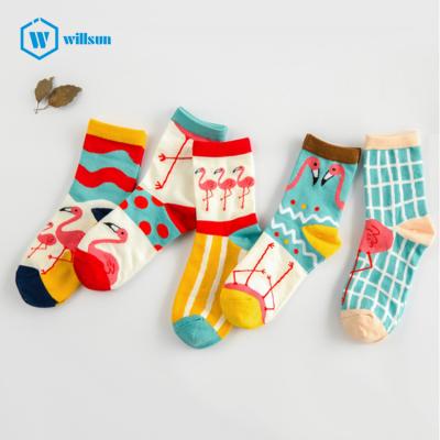 China Vintage Women Antibacterial Antibacterial Comfortable Cartoon Socks Custom Designer Sock Colorful 100% Cotton Flamingos Pattern Socks for sale