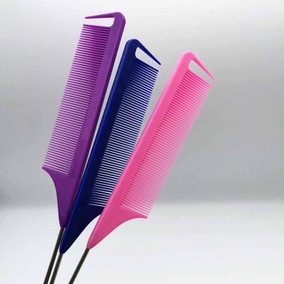 China High Quality Custom Color Hair Tail Comb Metal Handle Soft Metal Handle Hair Styling Hair Comb For Professional Salon for sale